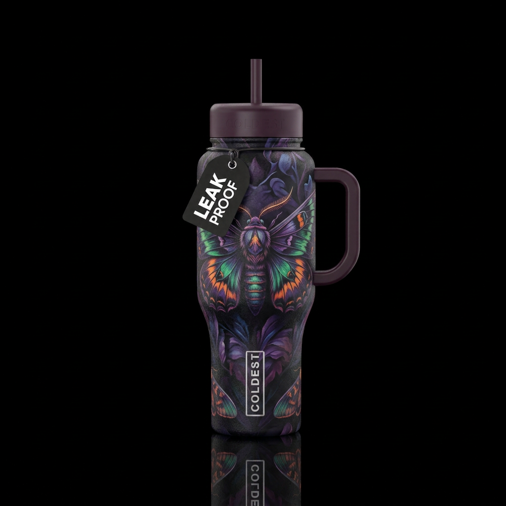 dark mood, moth water bottle design