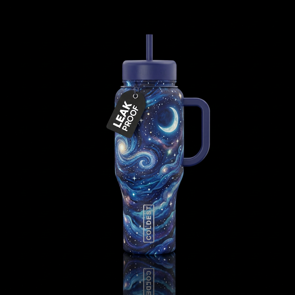 starry night water bottle design