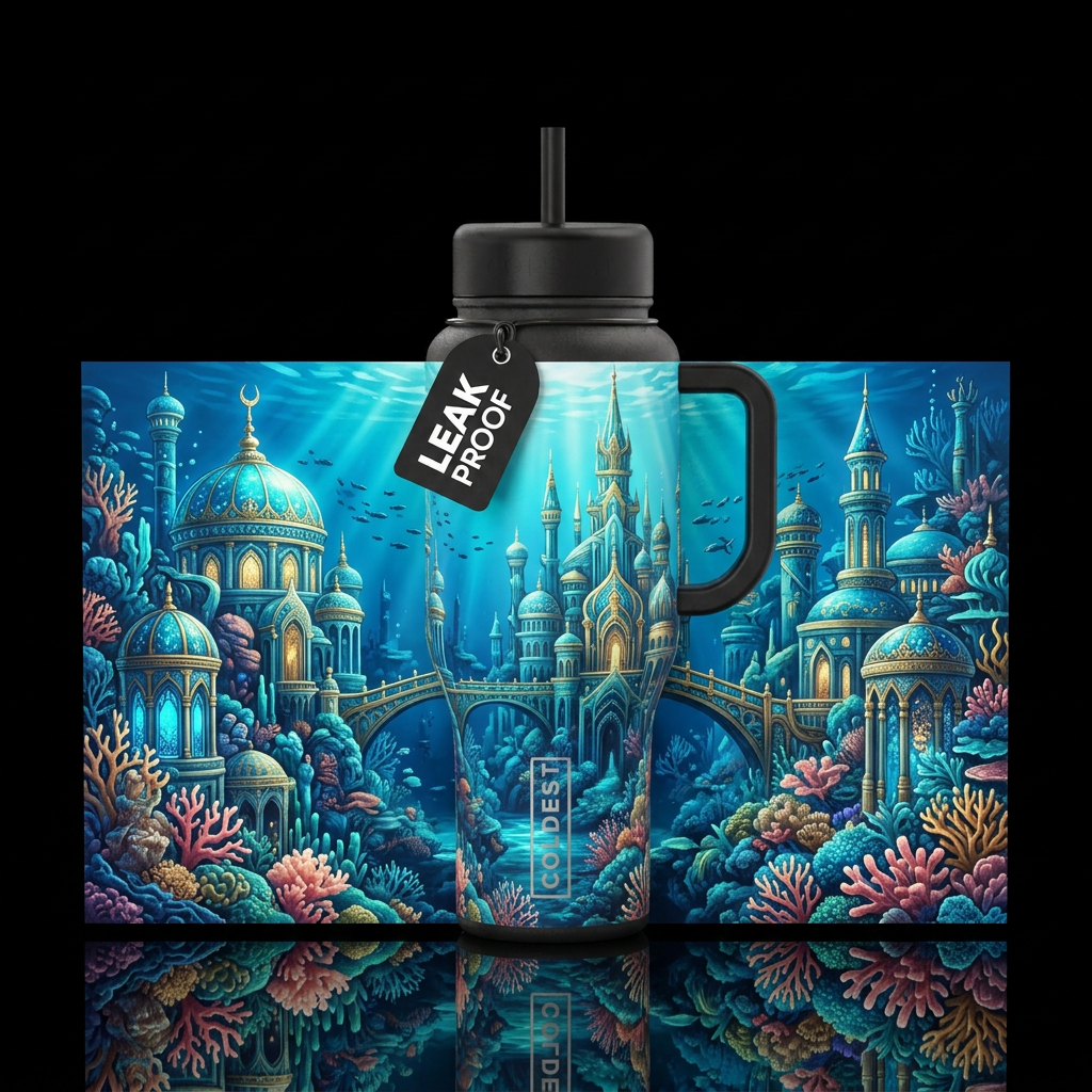 underwater city, opulent water bottle design