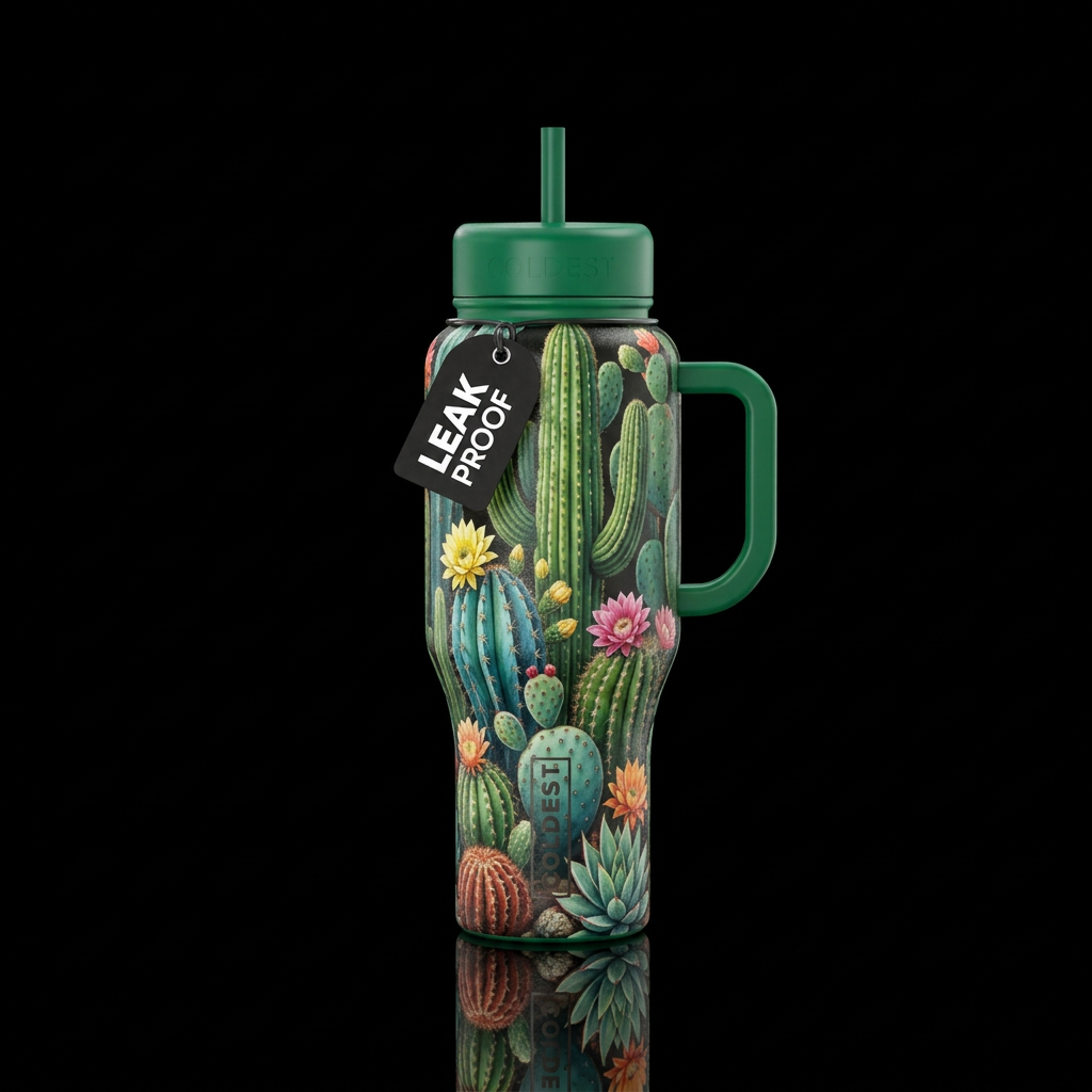 cactus, vibrant water bottle design