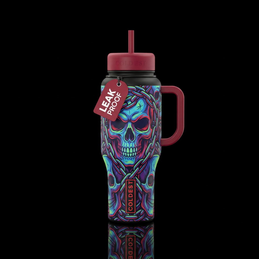 Skulls and chains water bottle design