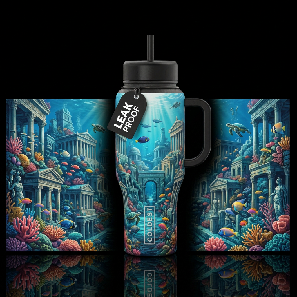 ancient underwater city water bottle design