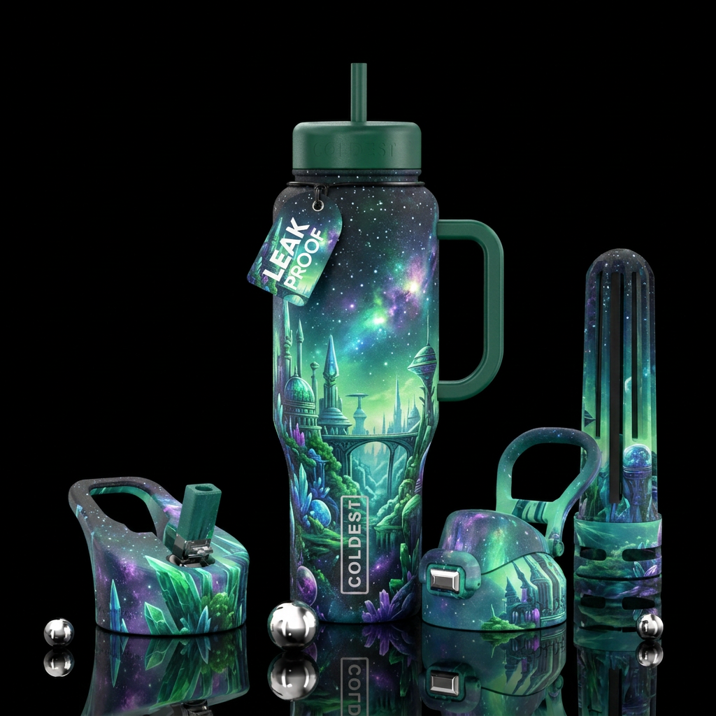 Emerald Aliens water bottle design