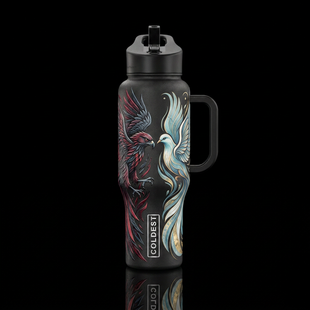 Hawk and Dove water bottle design