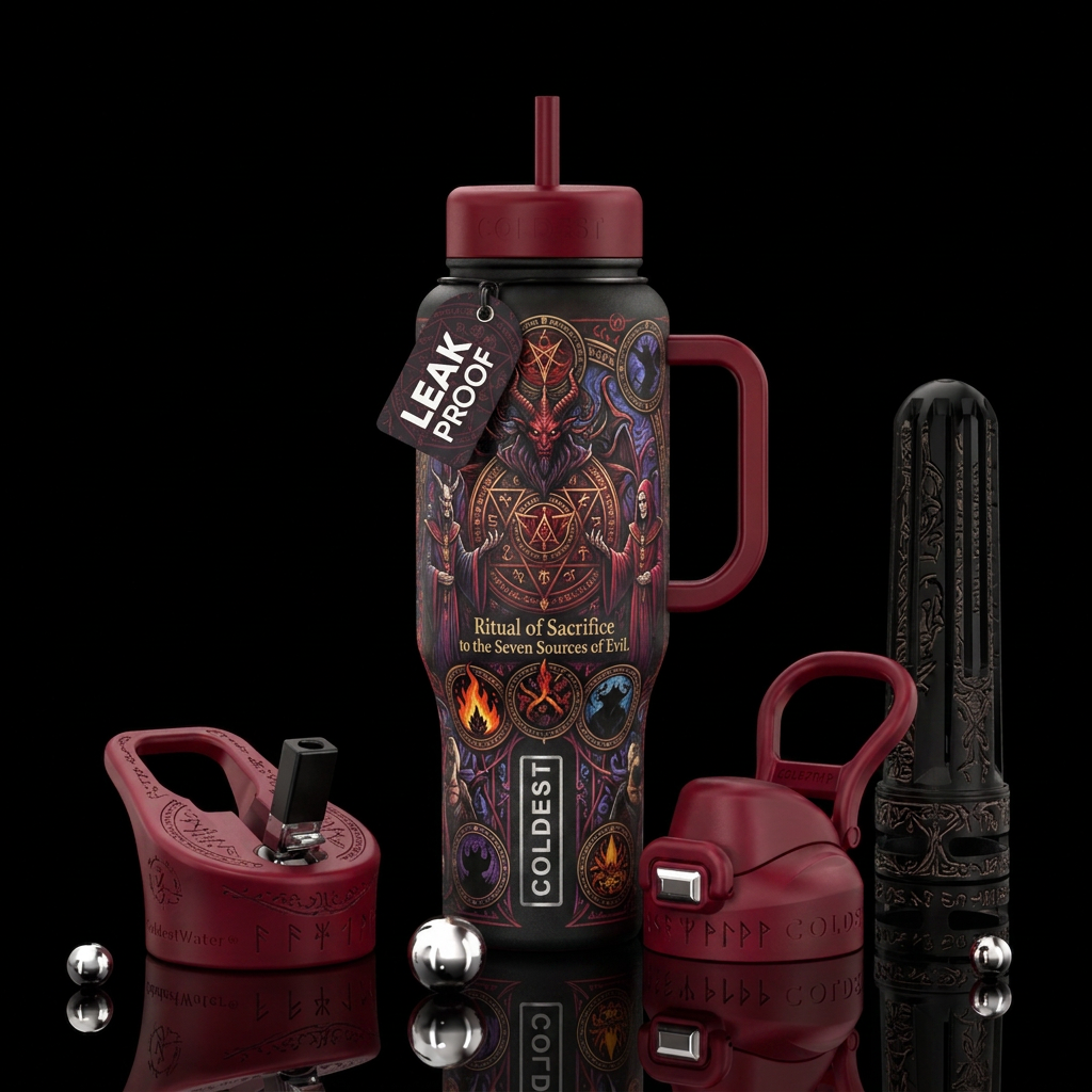 Ritual of Sacrifice to the Seven Sources of Evil water bottle design