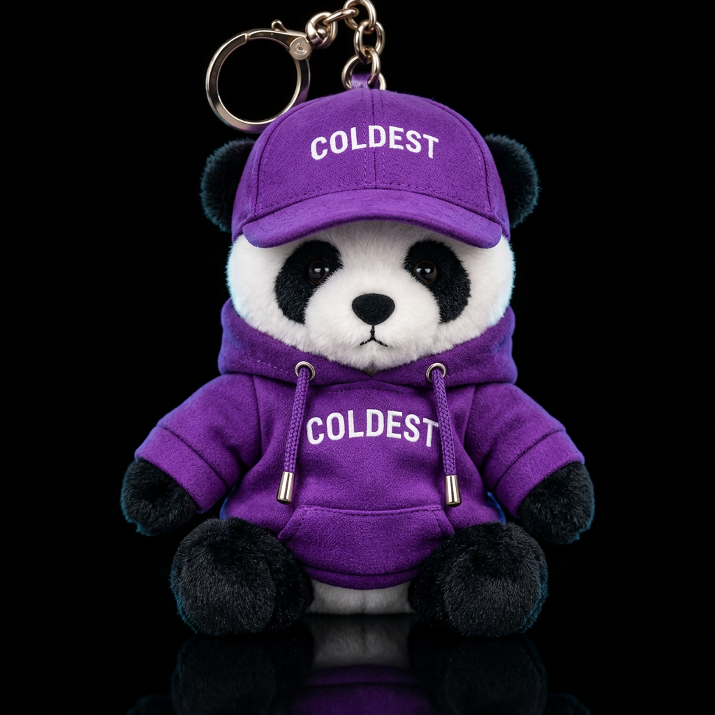 Panda bear with a purple coldest sweatshirt water bottle design