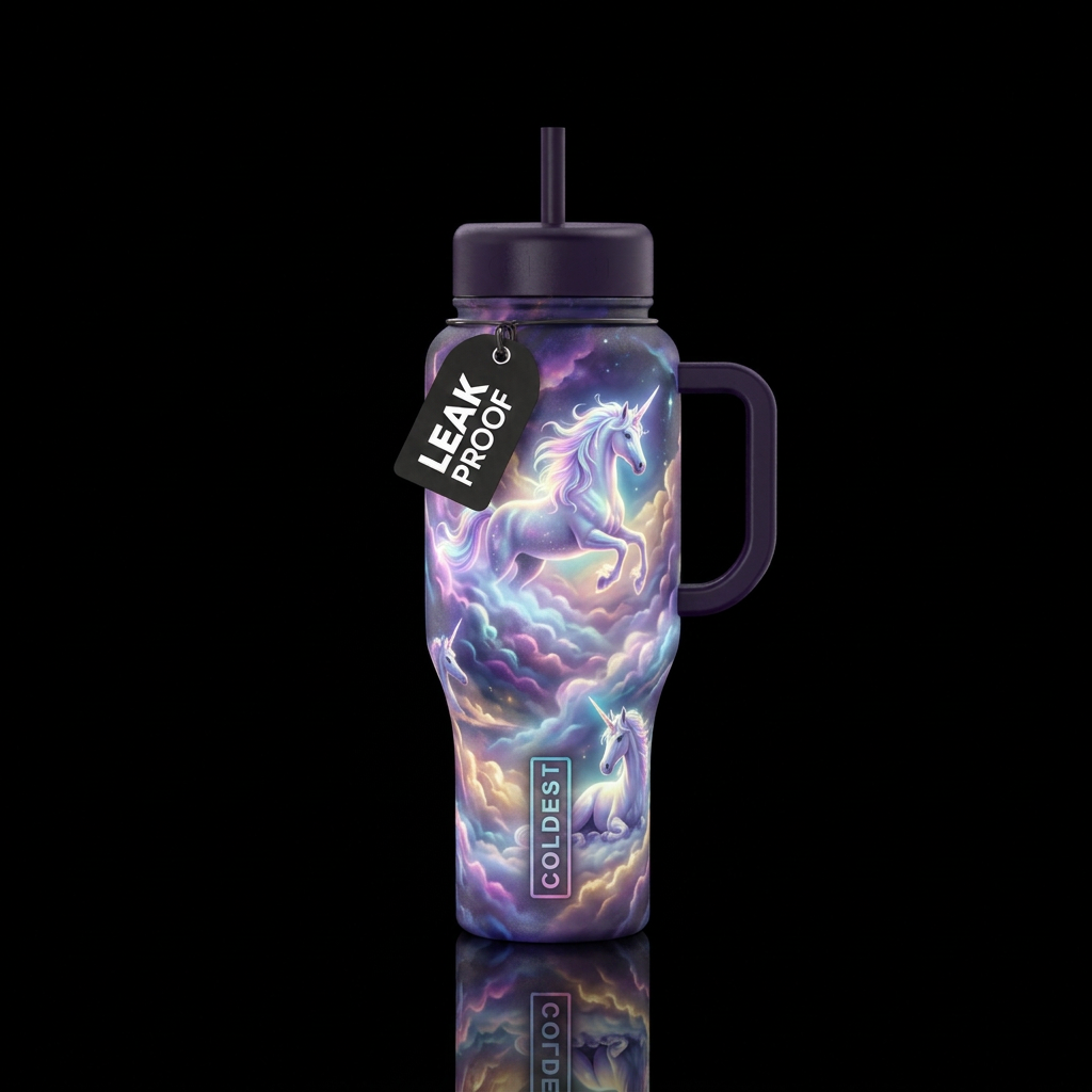 Mist, unicorn, colorful, glowie water bottle design
