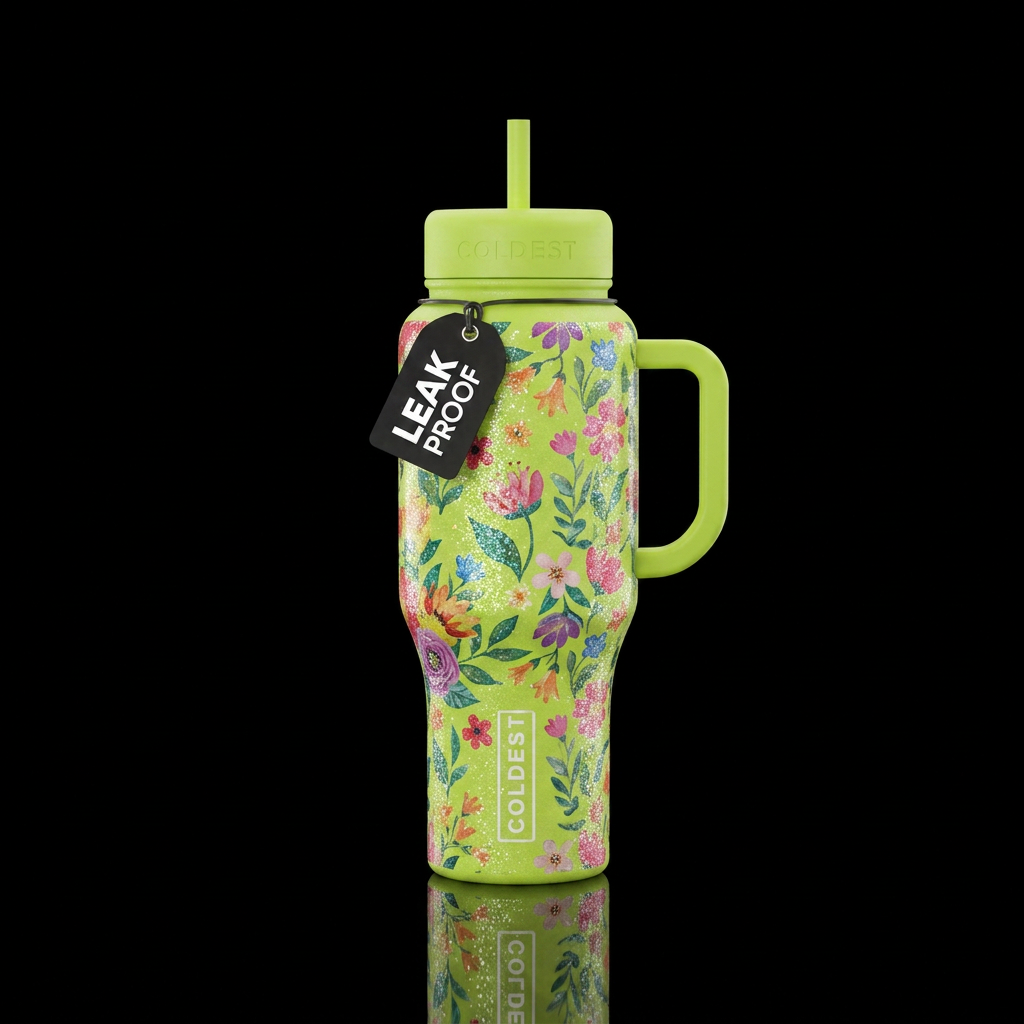 Key lime bottle with beautiful garden flowers  wit... water bottle design