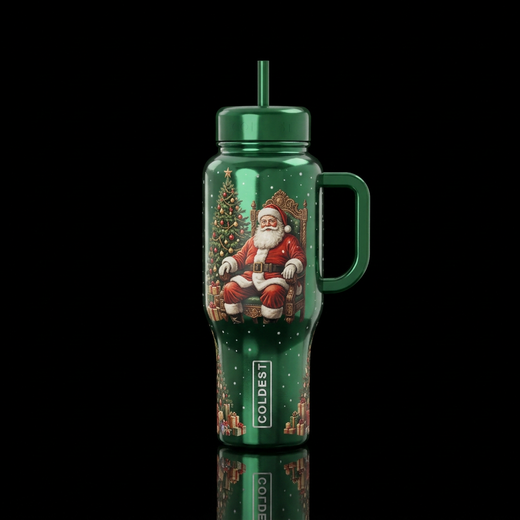 A shiney deep green bottle no tag hanging  with a ... water bottle design