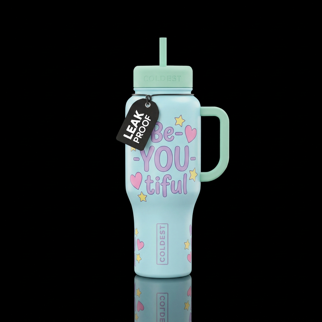 Be-YOU-tiful written in whimsy lilac letters with ... water bottle design