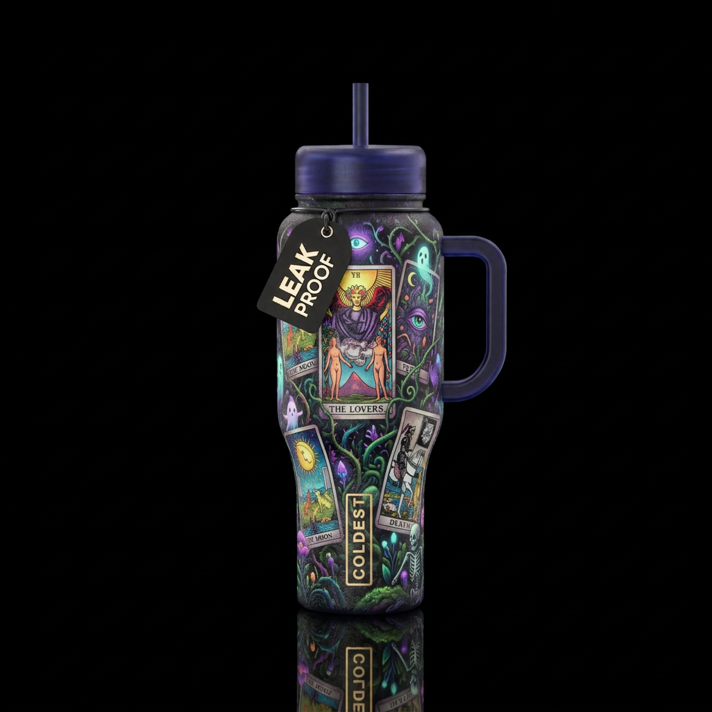Tarot cards, garden,glowie,textured,spooky,whimsic... water bottle design
