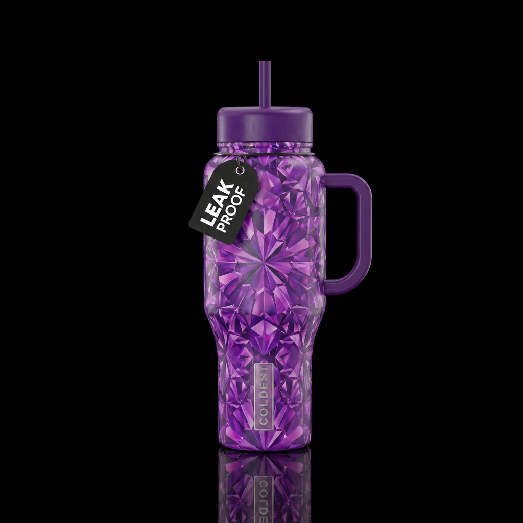 purple kaleidoscope prism water bottle design