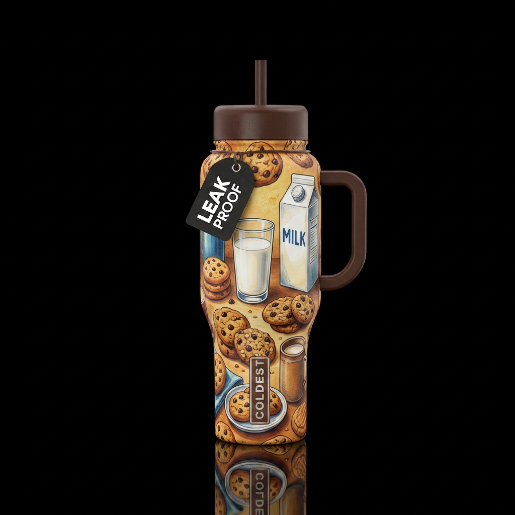 illustrated style cookies and milk. Differnt kids ... water bottle design