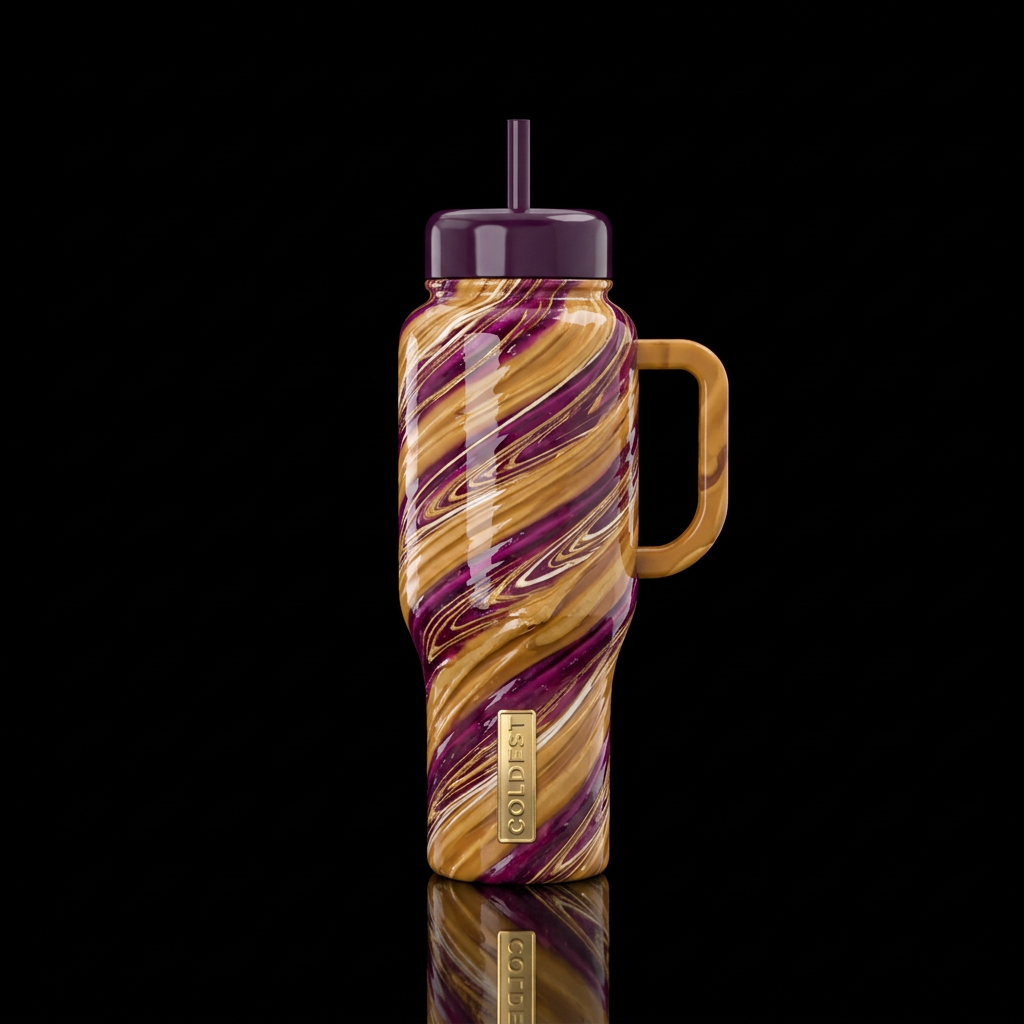 the colors of peanut butter and jelly swired in a ... water bottle design