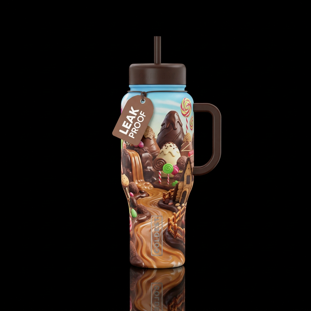whimsy fantasy land representing imagination in a ... water bottle design