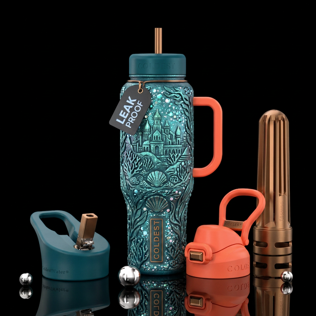 atlantis bottle. imaginary but realistic, sparkles water bottle design