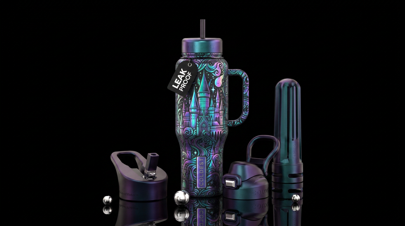 castle cup, holographic, wizarding castle, magic water bottle design