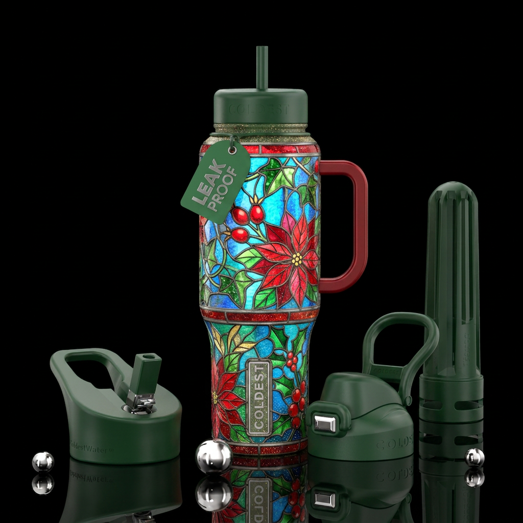 Christmas Poinsetta water bottle design