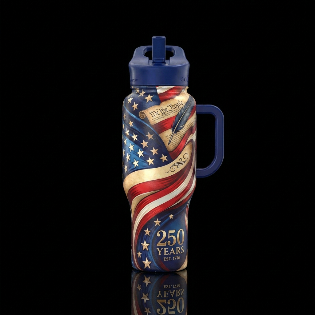 250 years of stars and stripes and the US constitu... water bottle design