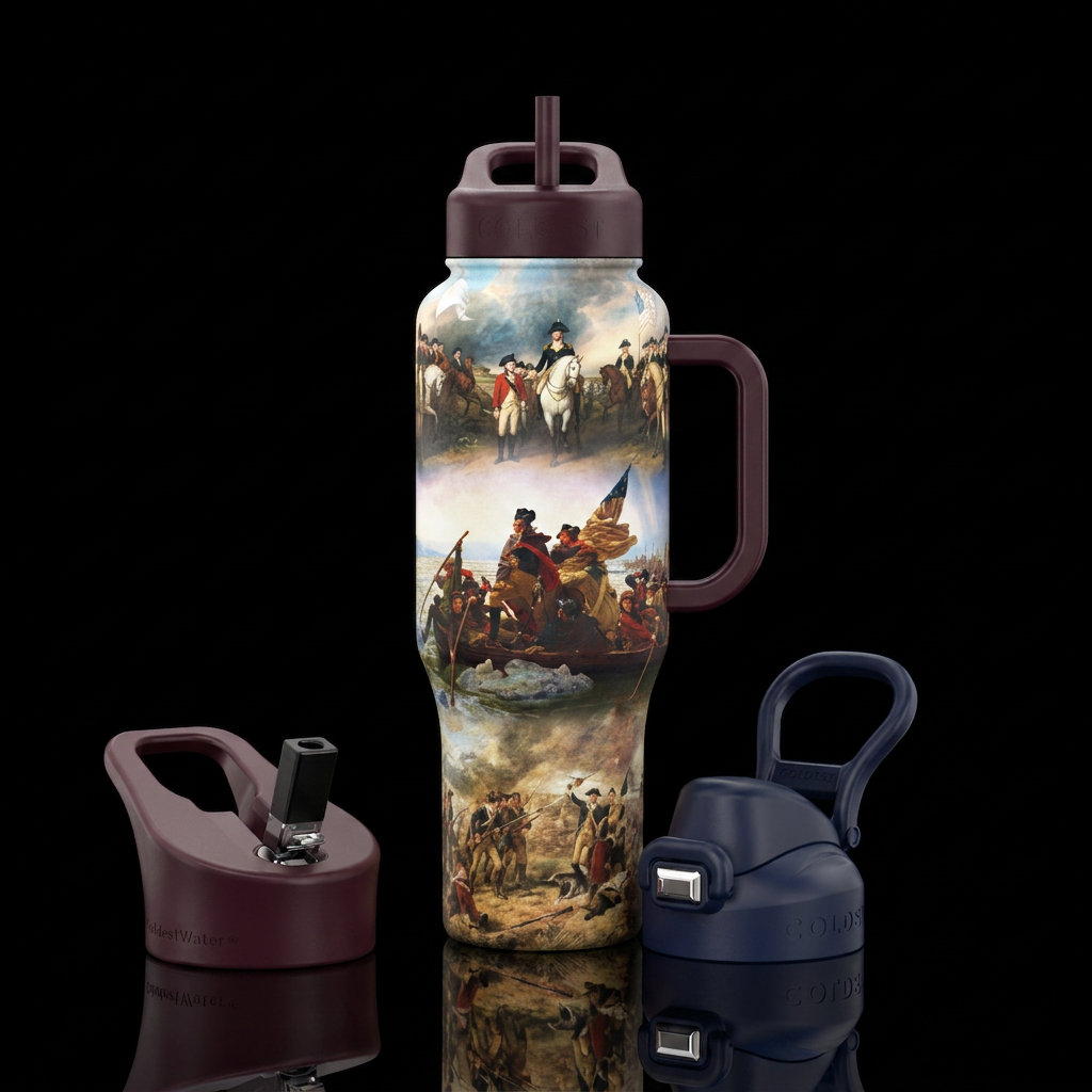 A tumbler wrapped honoring George Washington with ... water bottle design