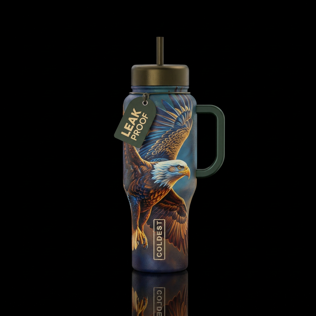 Bald eagle water bottle design