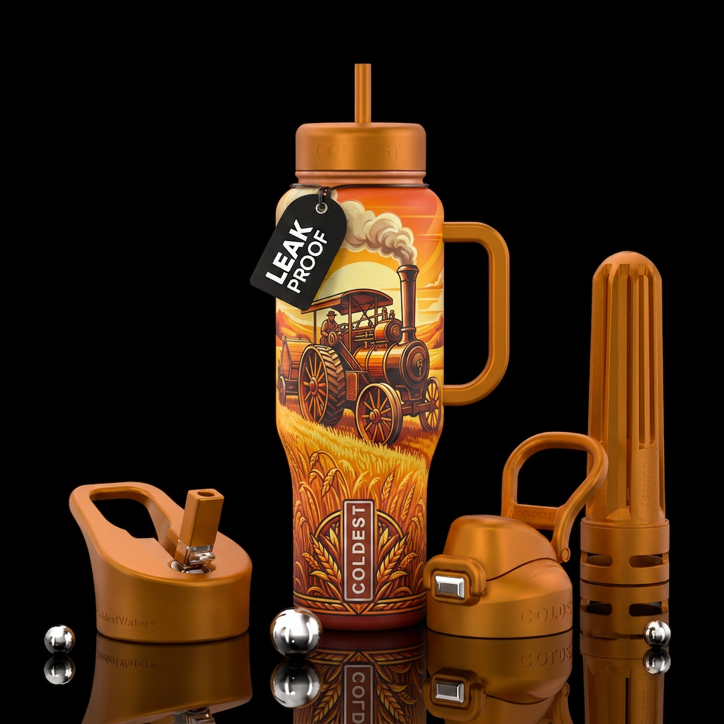 steam thresher oat harvest water bottle design
