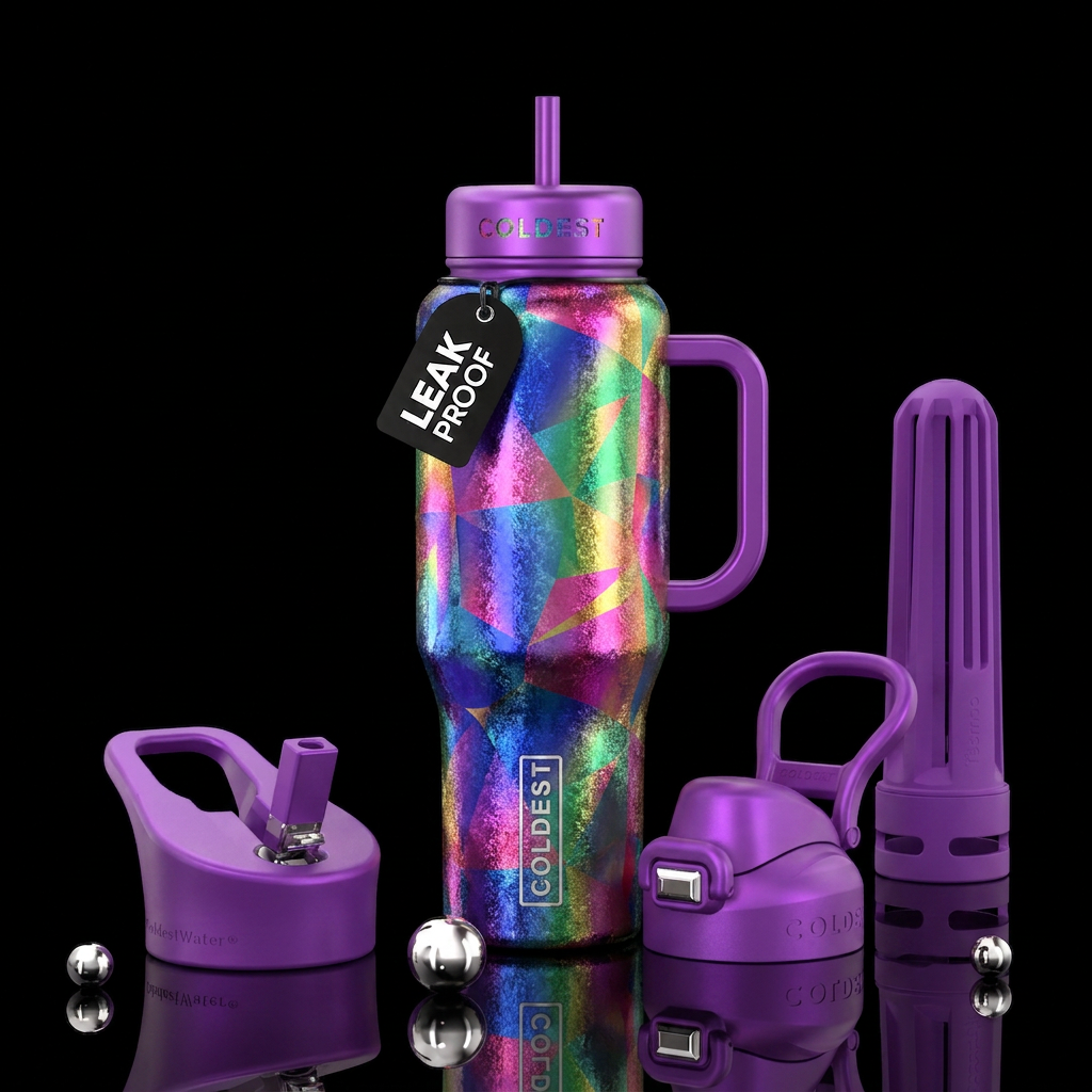 Colorful shiny foil paper water bottle design