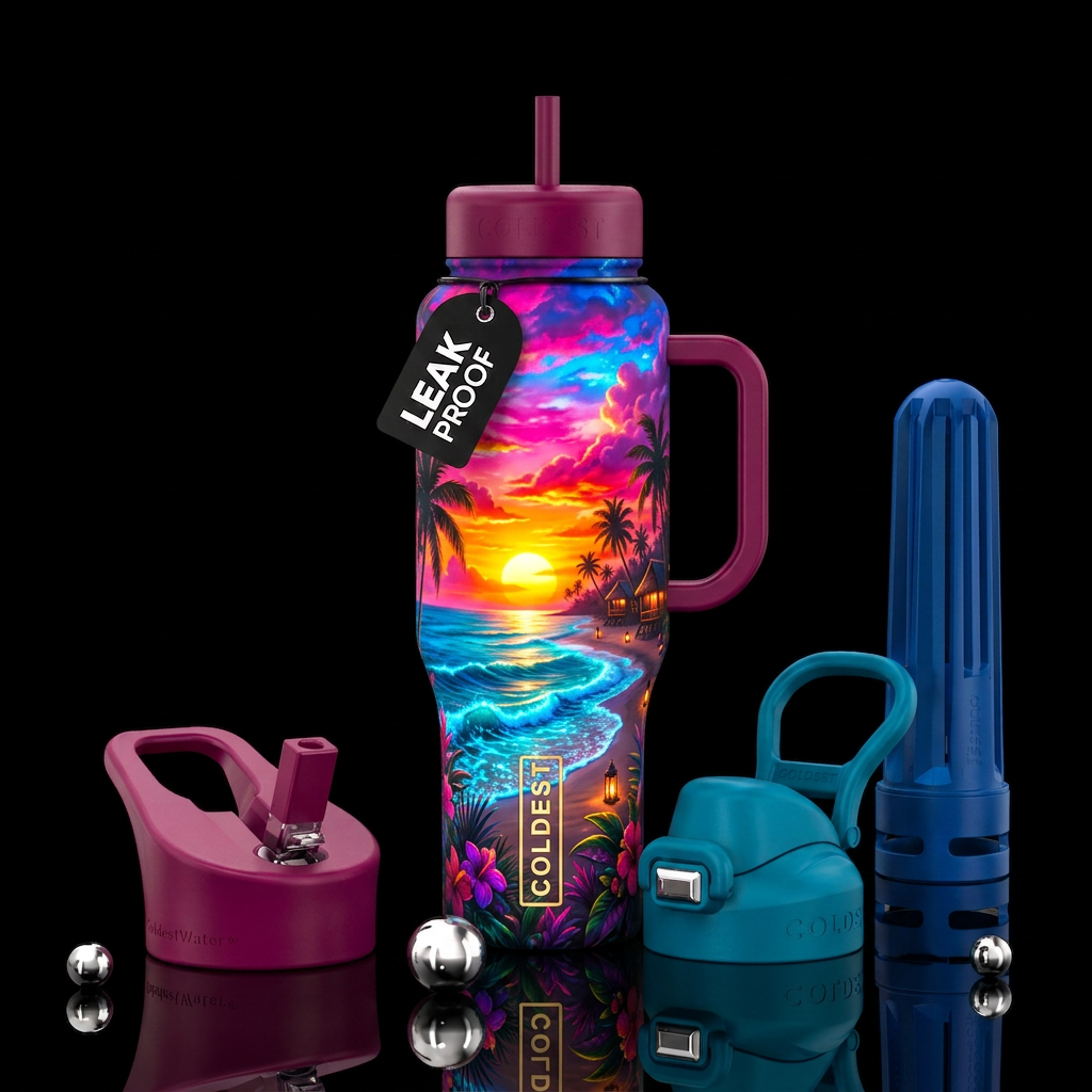 Tropical paradise. with intensely vivid, saturated... water bottle design
