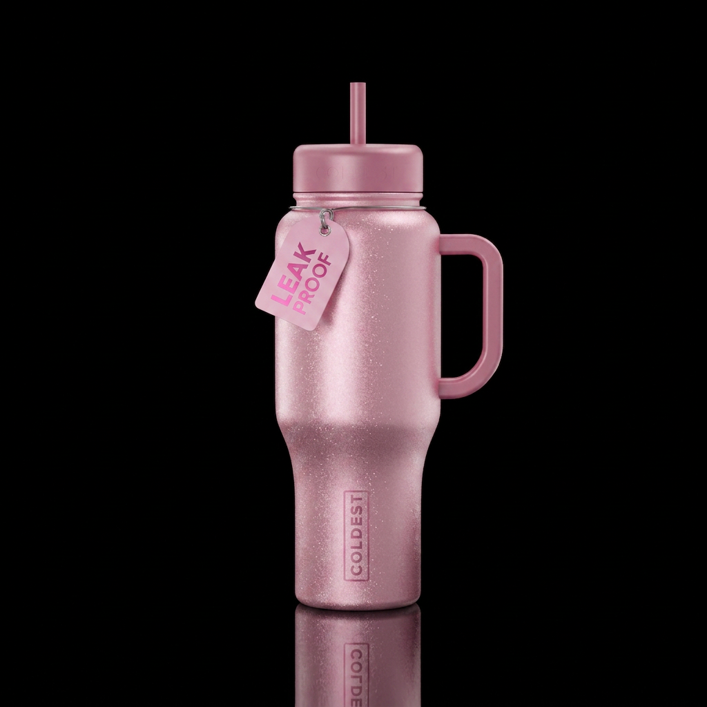 Pink satin, effervescent water bottle design