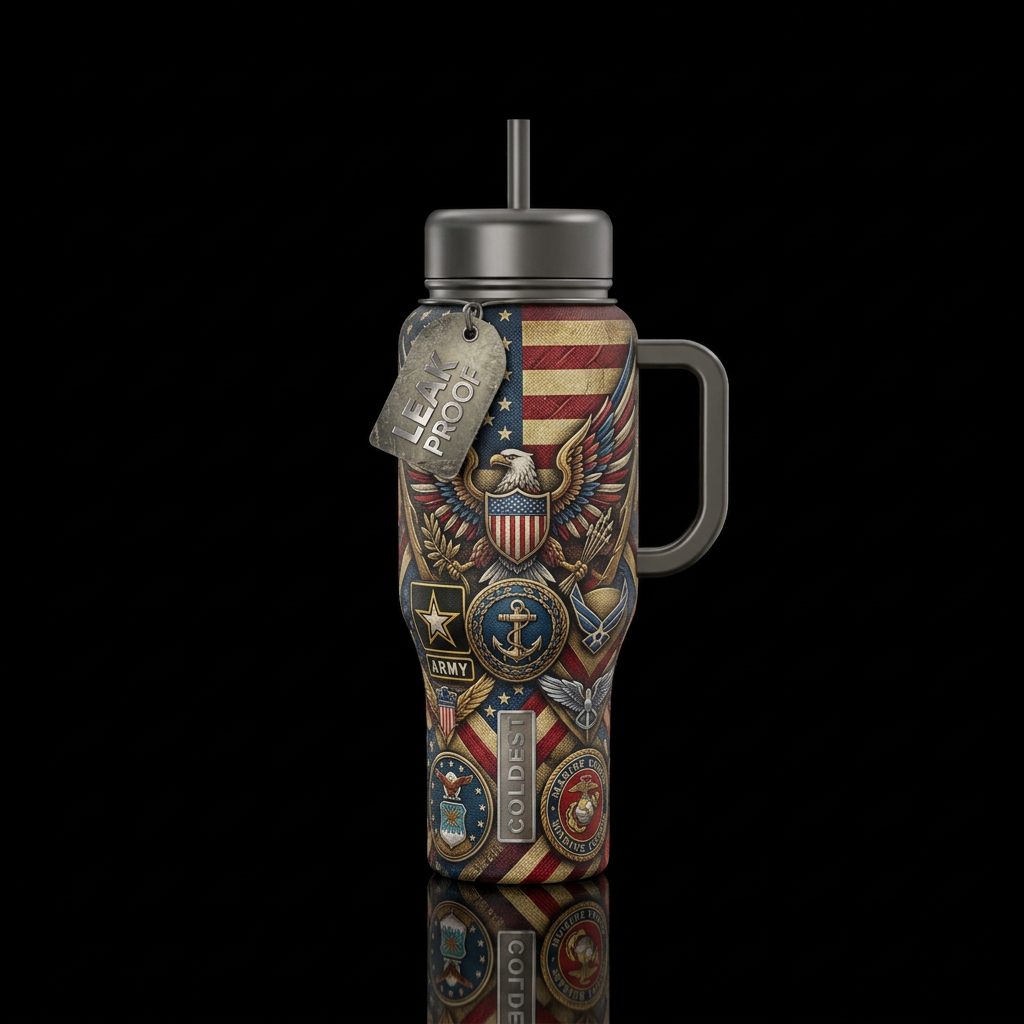 Military service, proud, patriotic, water bottle design