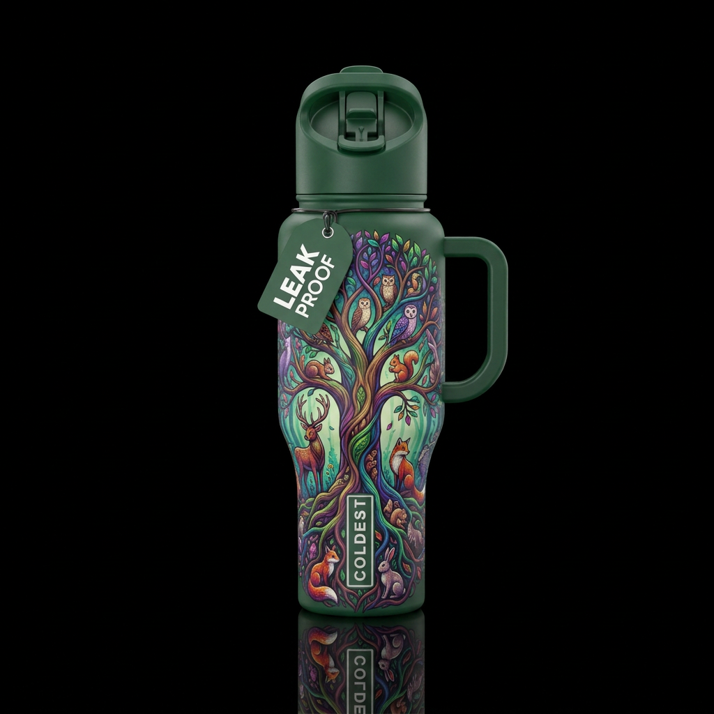 Tree of life with forest animals water bottle design