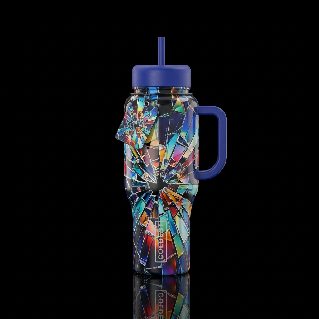 Broken glass, picture water bottle design