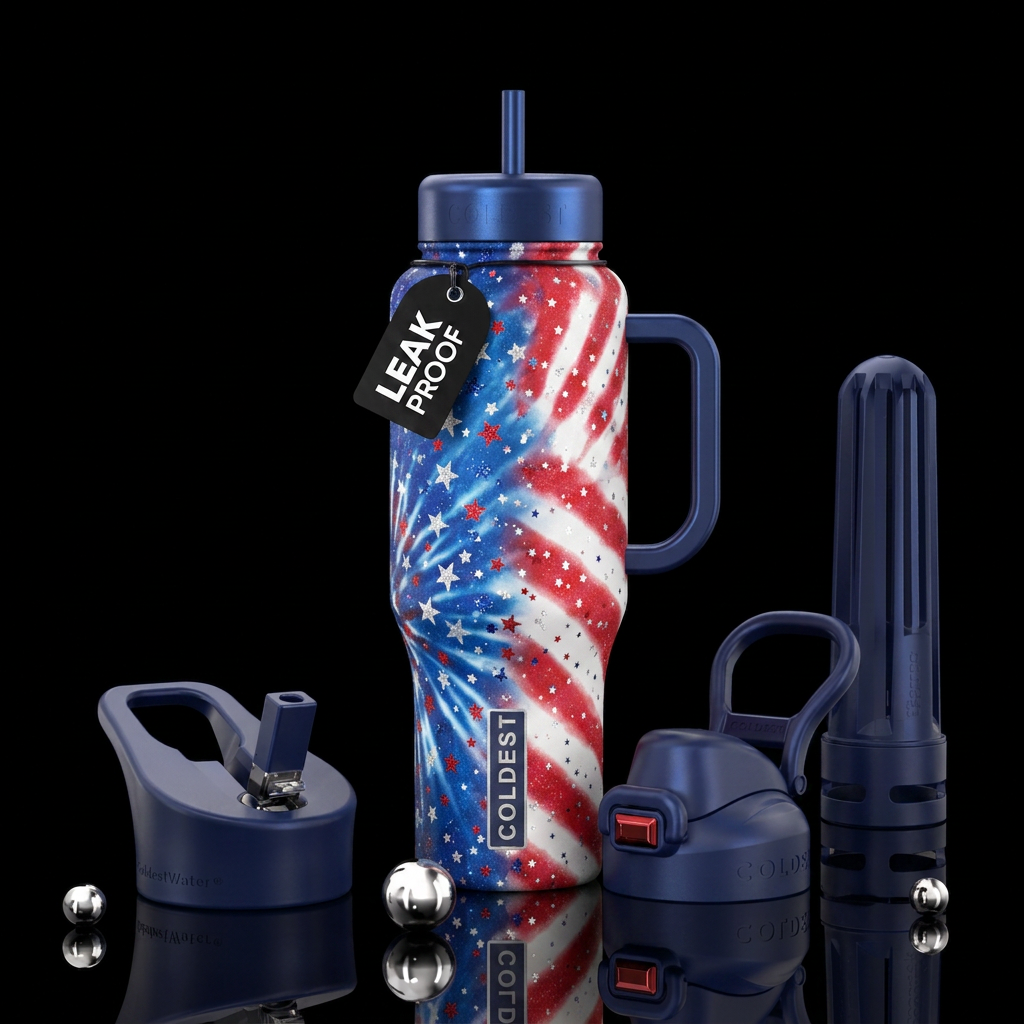 Tie dye, American, starry night, sparkles water bottle design