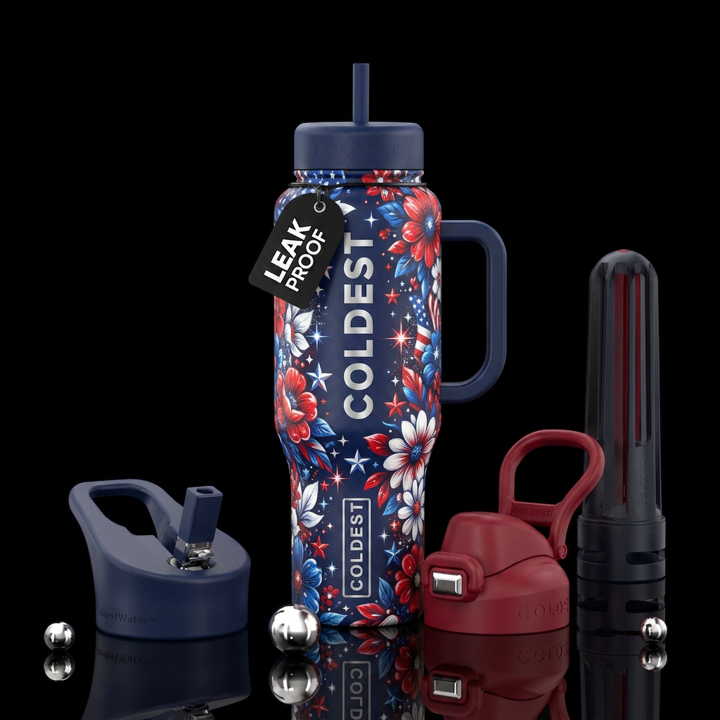 American, sparkles, floral water bottle design