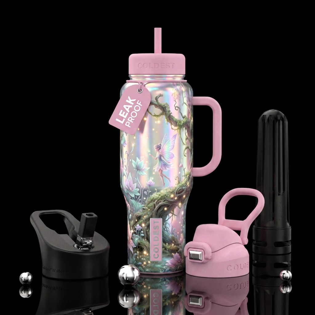 Fairy, forest, magical, fantasy but realistic, pas... water bottle design