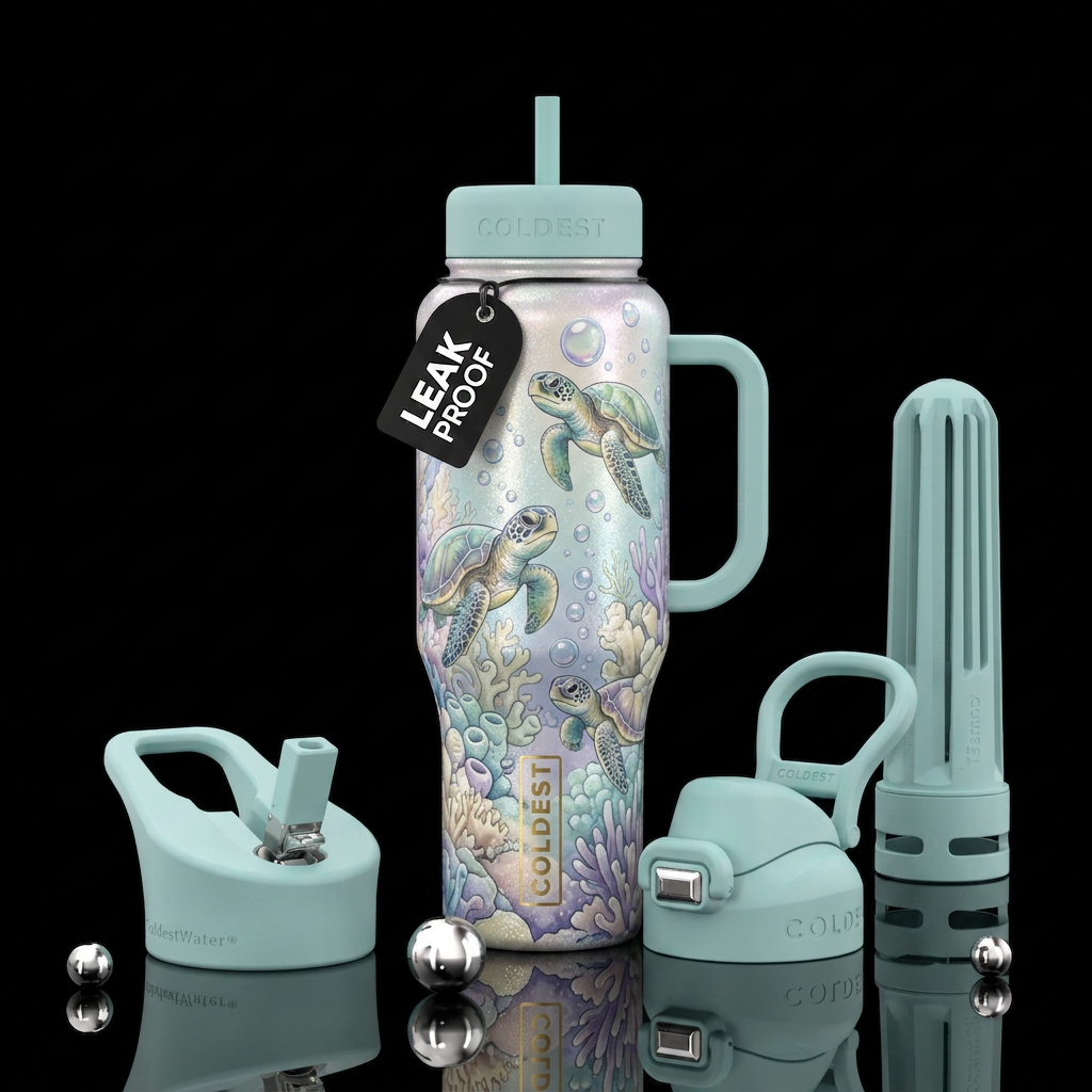 Sea turtle, bubbles, pastels, underwater beauty, s... water bottle design
