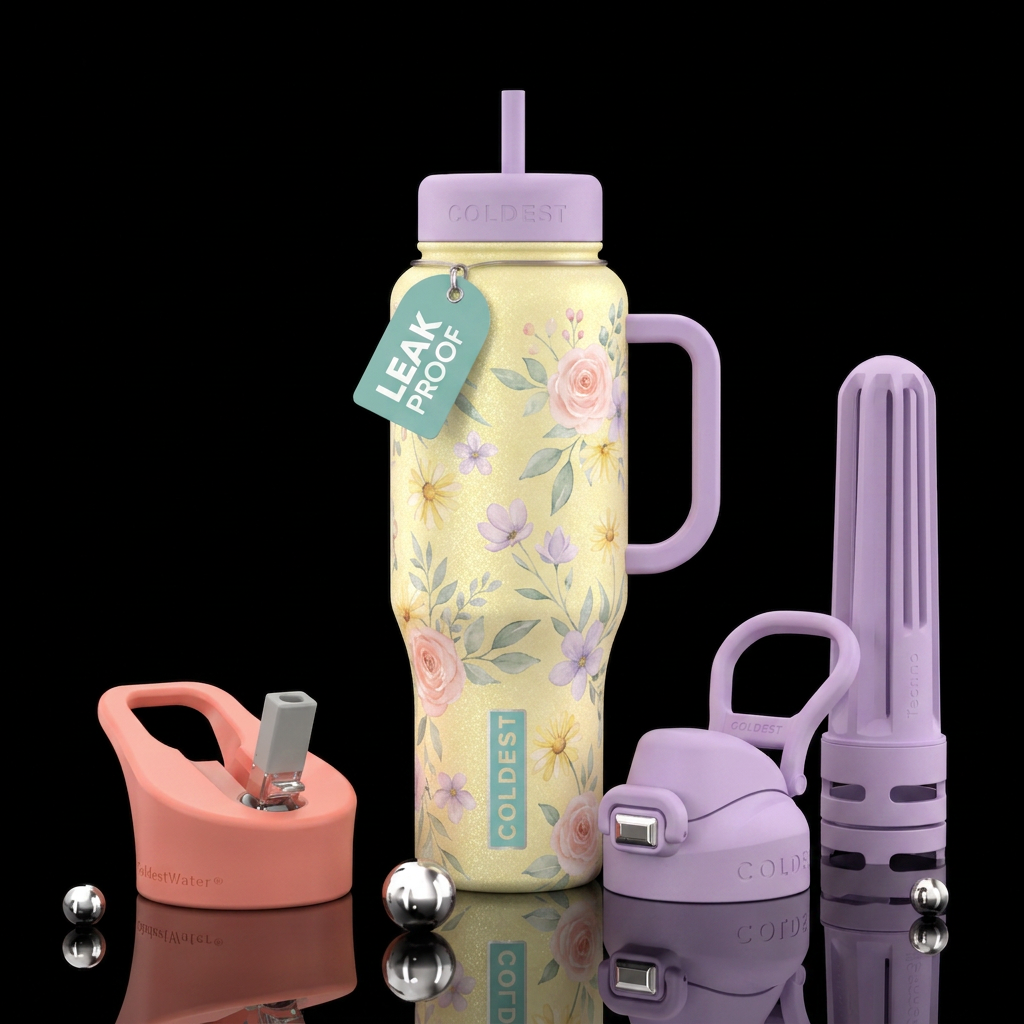 Pastel, spring flowers, sparkle finish water bottle design