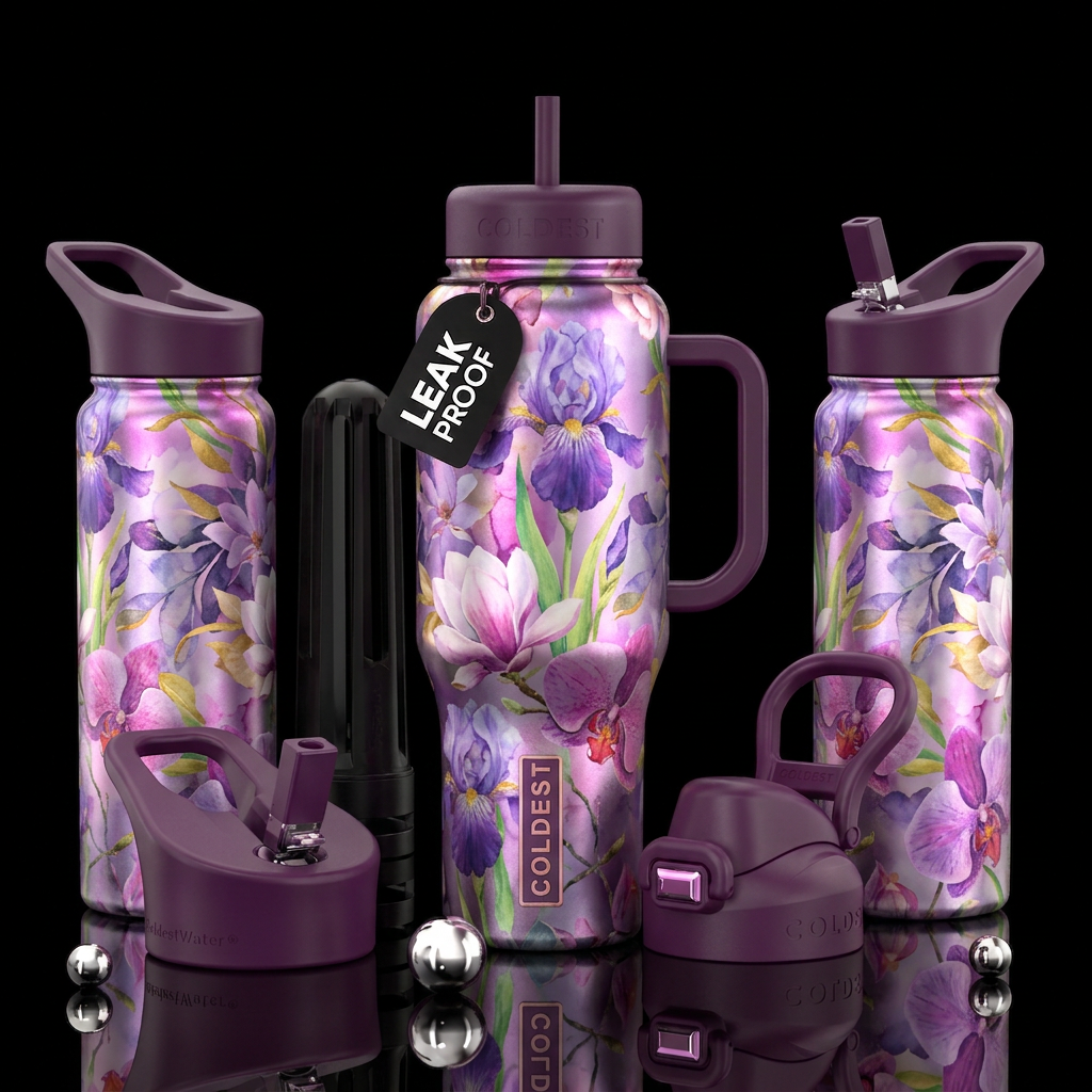 Bright, orchid, florl, dreamy water bottle design