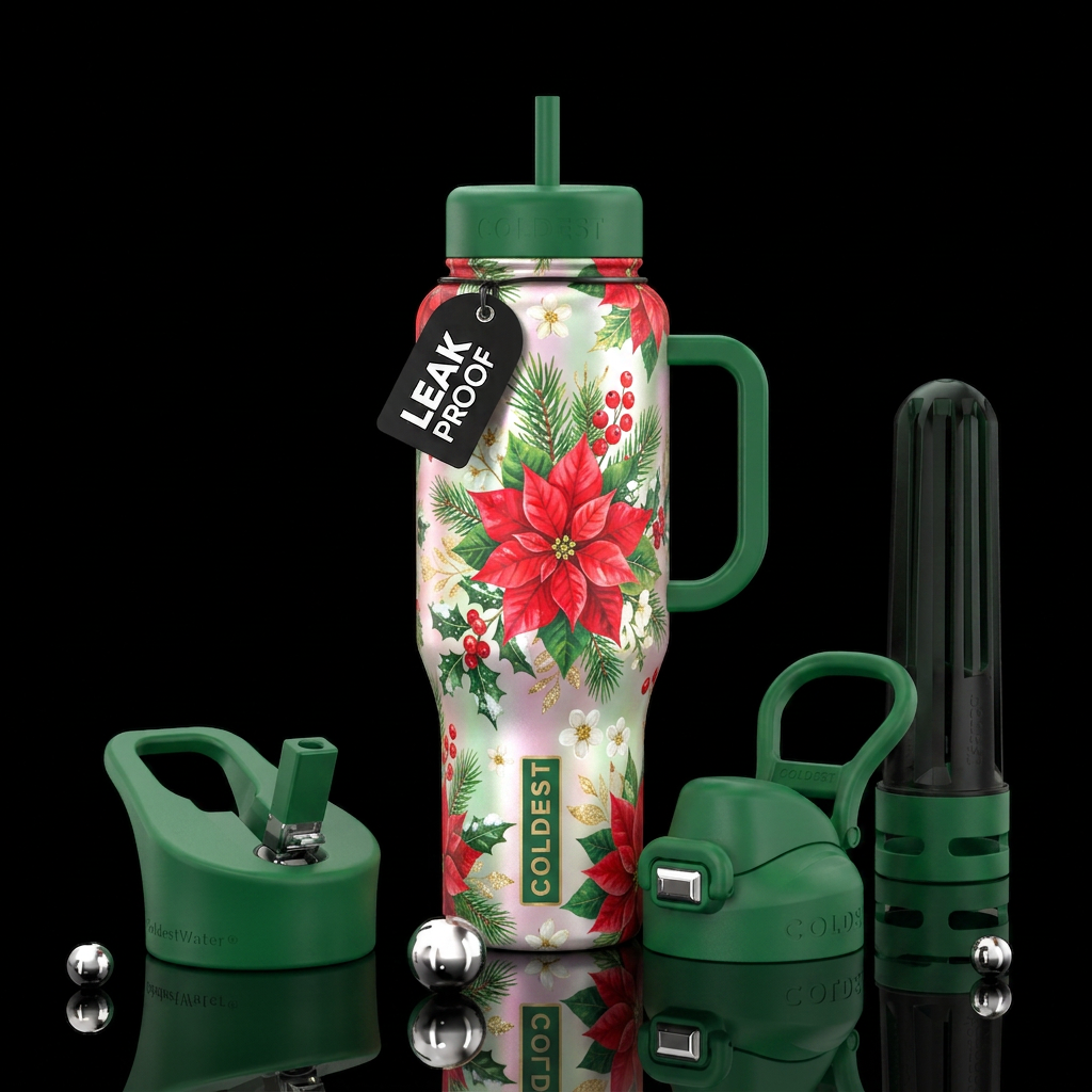 Bright, Christmas floral, dreamy water bottle design