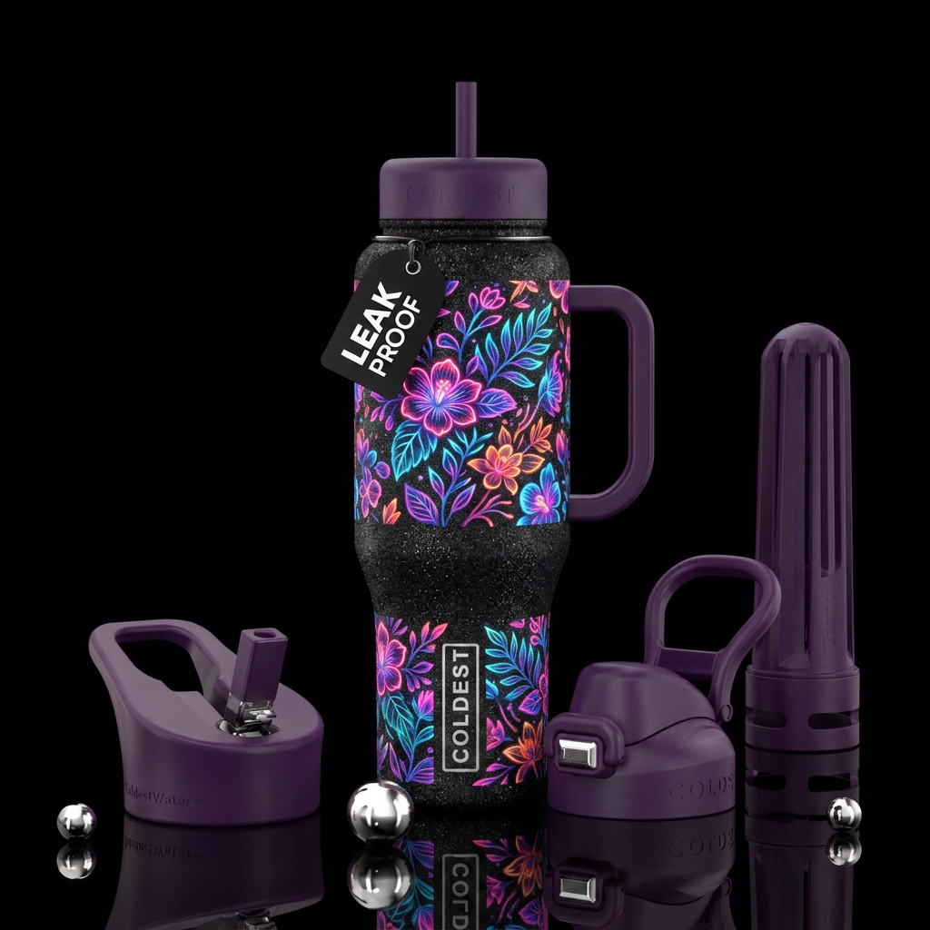 Neon Florals water bottle design