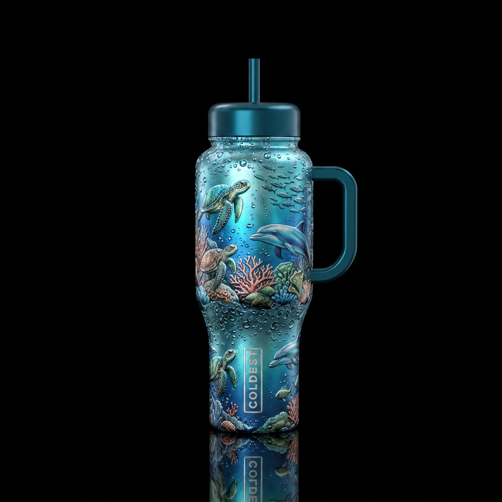 Metallic, bubbles, textured, realistic. Great ocea... water bottle design