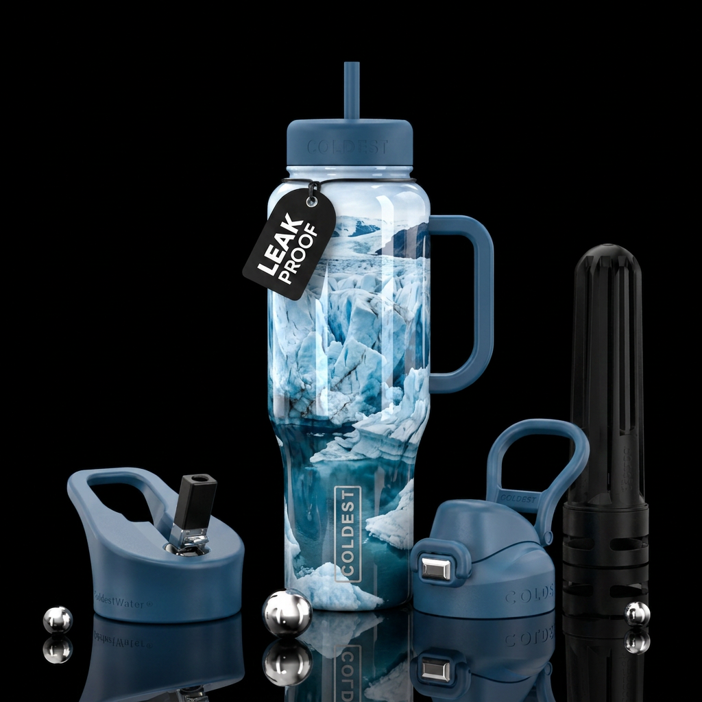 Glaciers, frozen, icy waters water bottle design