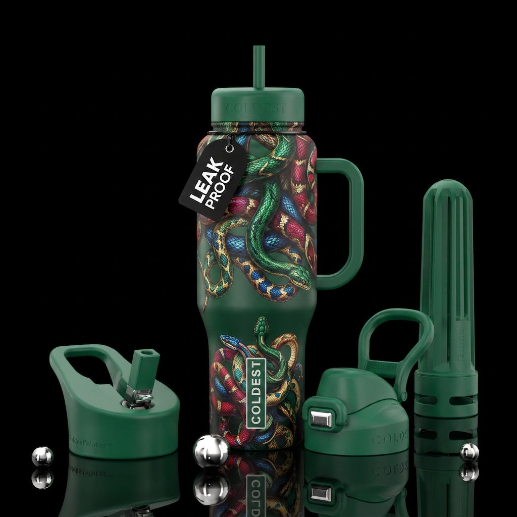 Colorful snakes water bottle design