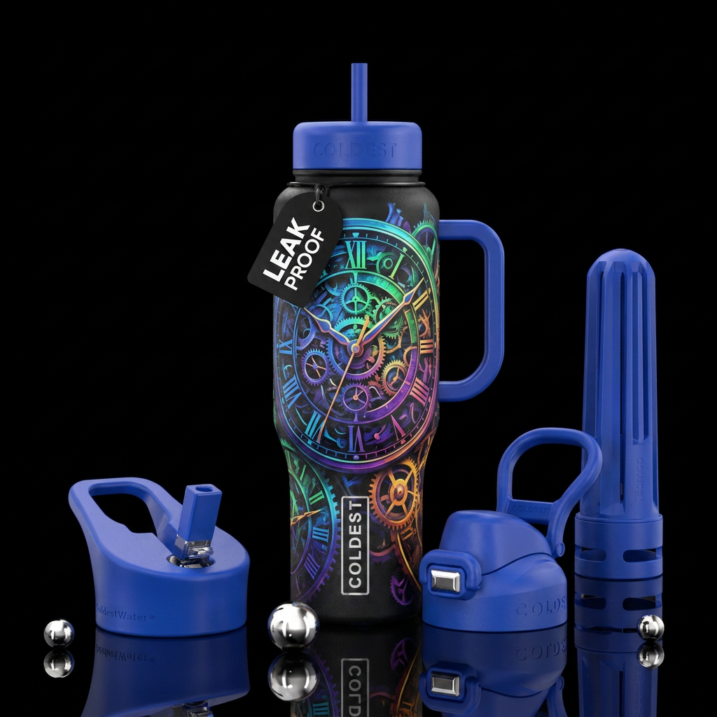 abstract, artistic clocks water bottle design