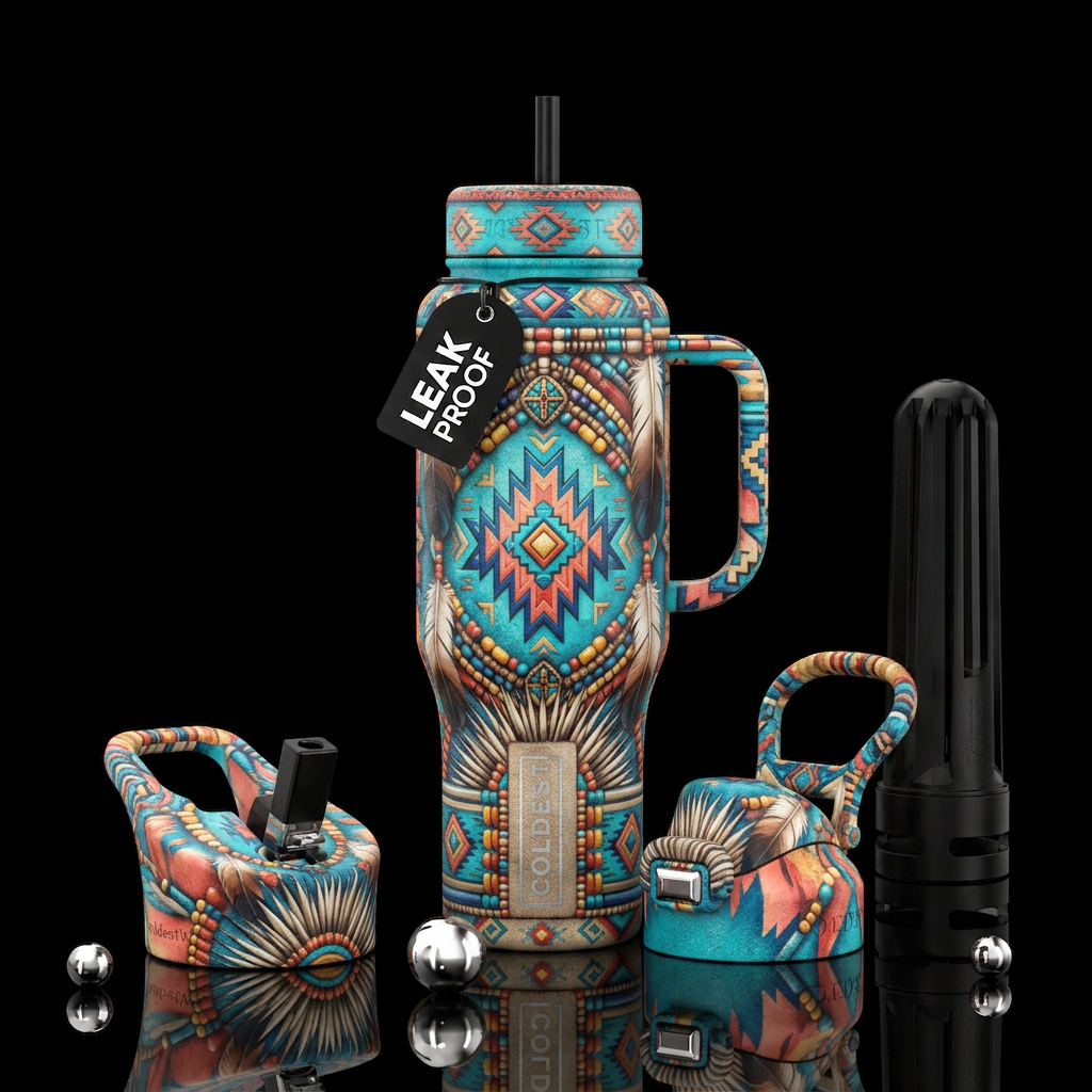 Native American traditional, realism water bottle design