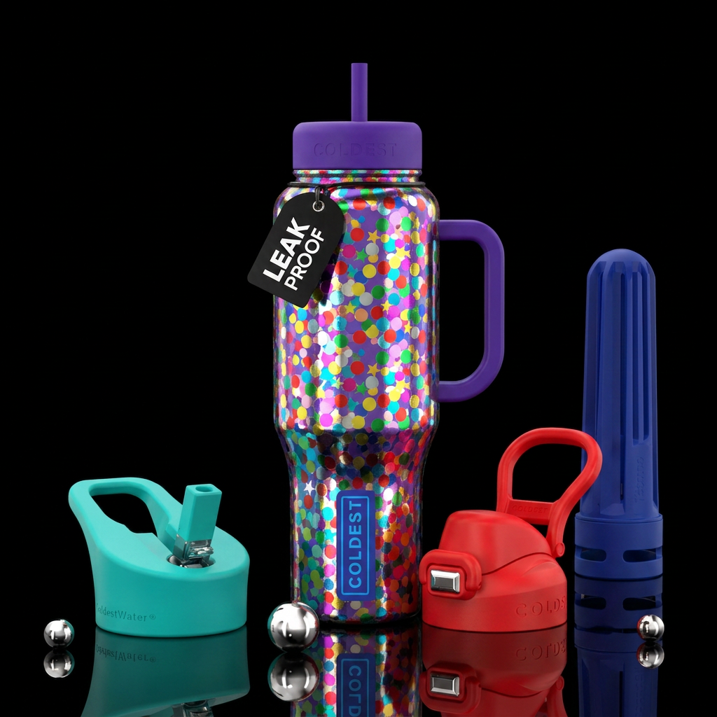 Shiny confetti water bottle design