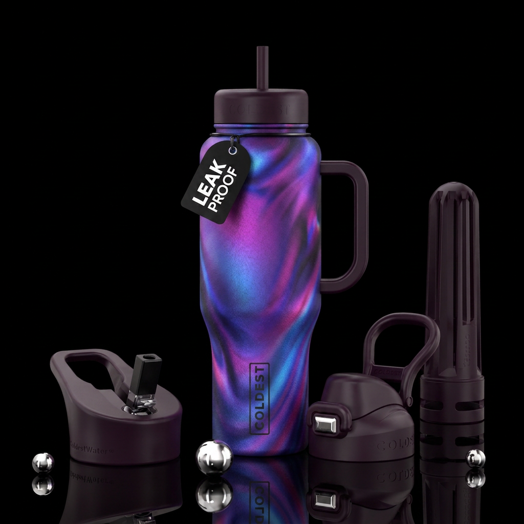 gradient, swirls, dark mood water bottle design