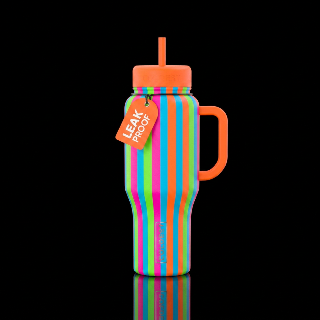 Complimentary colors striped, neon water bottle design