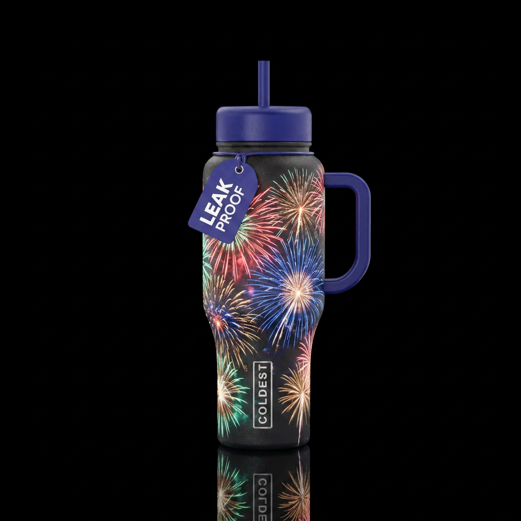 Fireworks glow in the dark water bottle design