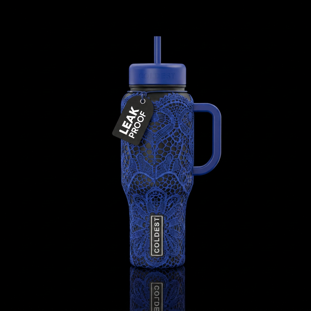 Battenburg lace doily single color water bottle design